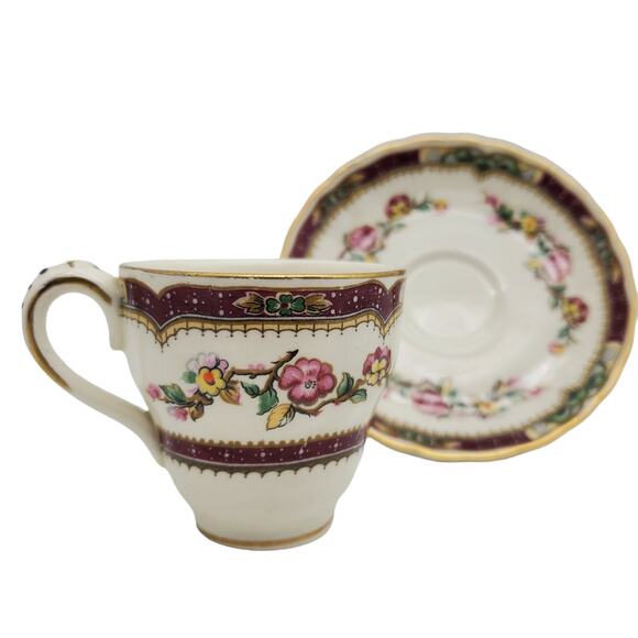 Grindley Demitasse Cup Saucer English China Vintage Floral Pink Red Pattern - Picture 13 of 14